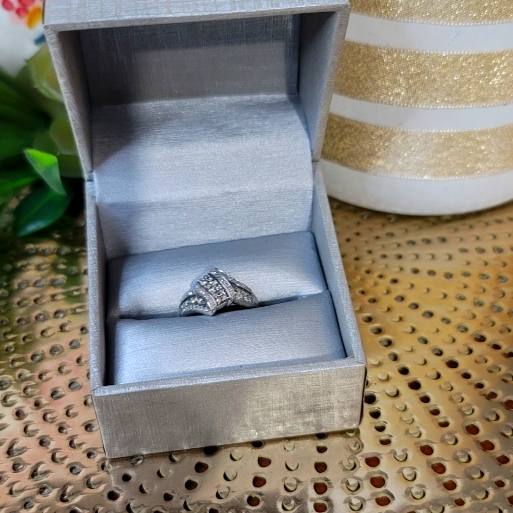 10k White Gold and Champagne Diamond Anniversary Ring from Zales, size 6.